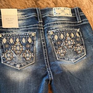 Miss Me Blue Flare Jeans with Embellished Pockets